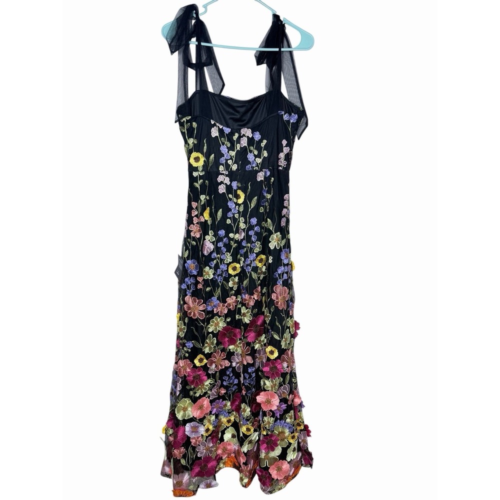 Lulus 3D Colorful Floral Embroidered Tie-Strap Thriving Poise Maxi Dress Size L - Picture 6 of 16